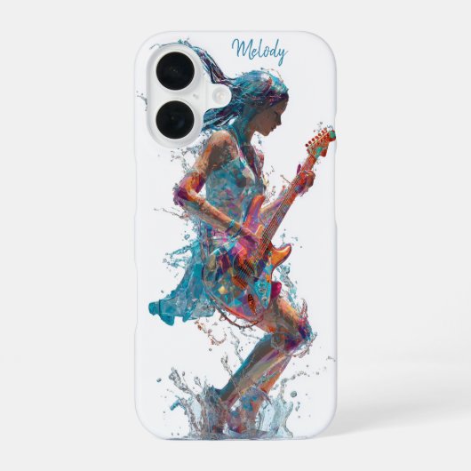 Customizable Rock’n Roll Woman – Guitar Art iPhone 16 Hoesje (Achterkant)