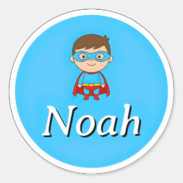 Customizable Round Kids Name Sticker – Superhero 