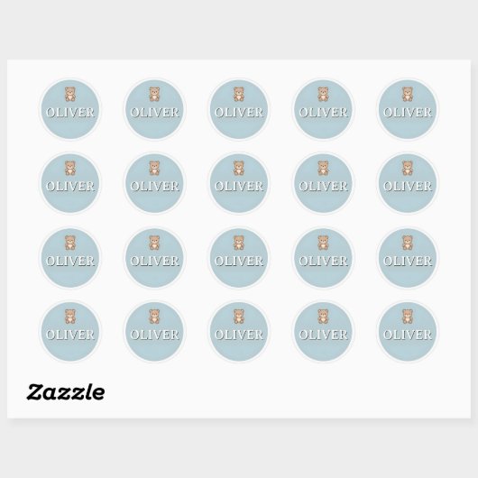 Customizable Round Name kids Sticker – Teddy Bear (Vel)