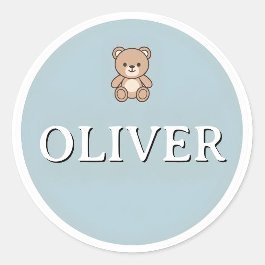 Customizable Round Name kids Sticker – Teddy Bear (Voorkant)