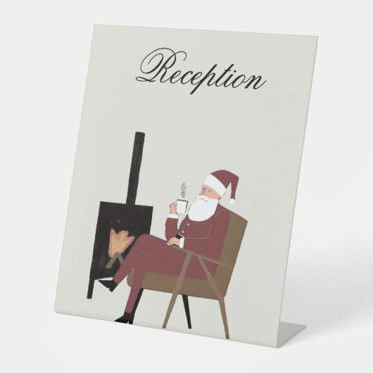 Customizable Santa Fireplace Pattern Table Sign Reclamebord Met Voetstuk (Voorkant)