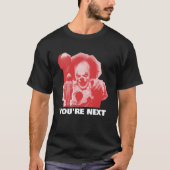 CUSTOMIZABLE SCARY CLOWN WITH BALLOON ADD PHRASE T-SHIRT (Voorkant)