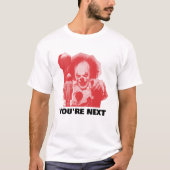 CUSTOMIZABLE SCARY CLOWN WITH BALLOON ADD PHRASE T-SHIRT (Voorkant)