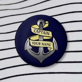 Customizable Ship Captain Your Name Anchor 2 Ronde Button 3,2 Cm