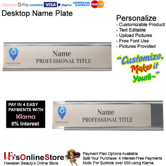 Customizable Silver Name Plate with Logo & Slogan  Bureau Naambordje