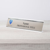 Customizable Silver Name Plate with Logo & Slogan  Bureau Naambordje (Voorkant)