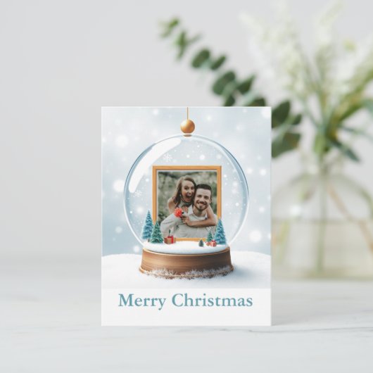 Customizable Snow Globe Photo Christmas Feestdagenkaart (Staand voorkant)