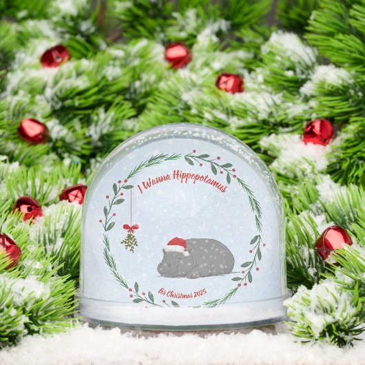 Customizable Snow Globe- Sleepy Hippo Sneeuwbol (Kerstmis)