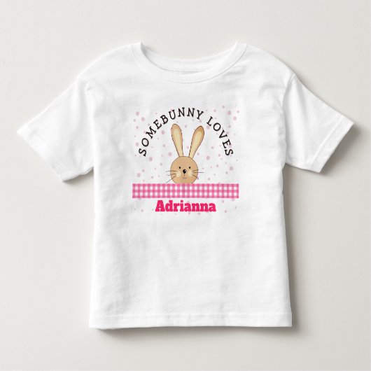 Customizable Somebunny Loves You Pink Kids Tee Kinder Shirts (Voorkant)