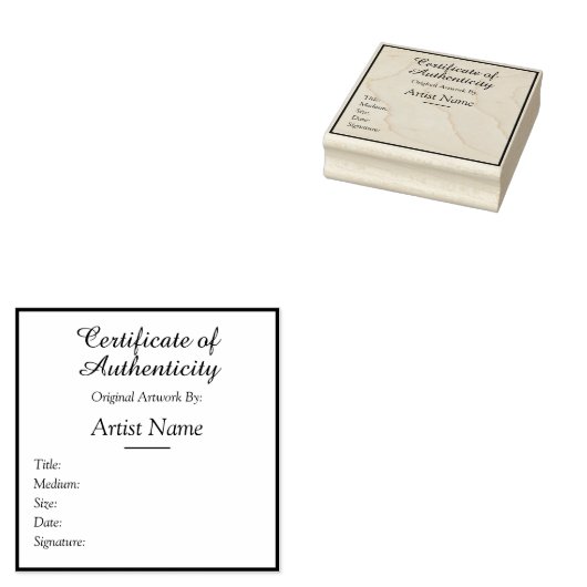 Customizable Square Certificate of Authenticity Rubberstempel (Gestempeld)