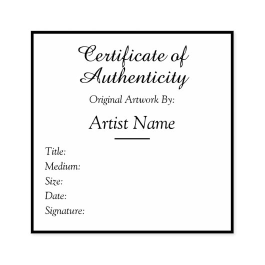Customizable Square Certificate of Authenticity Rubberstempel (Afrduk)