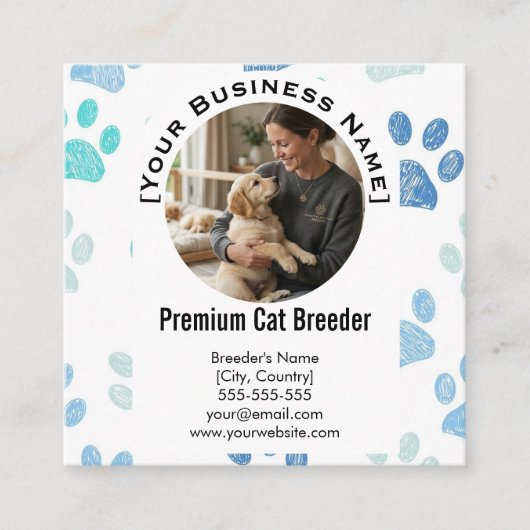 Customizable Square Pet Breeder Business Card Vierkante Visitekaartje (Voorkant)