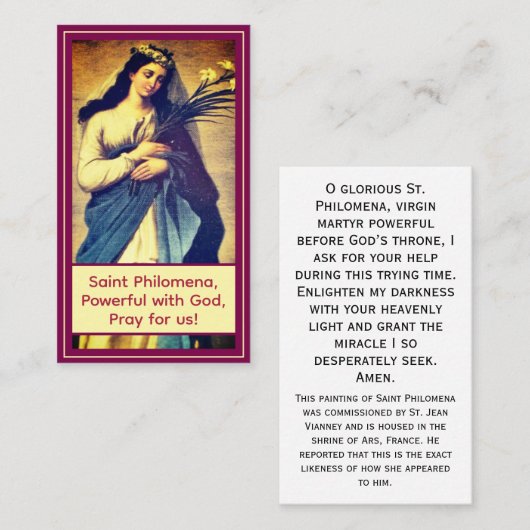 Customizable St. Philomena Prayer Card Contactkaartje (Voorkant / Achterkant)