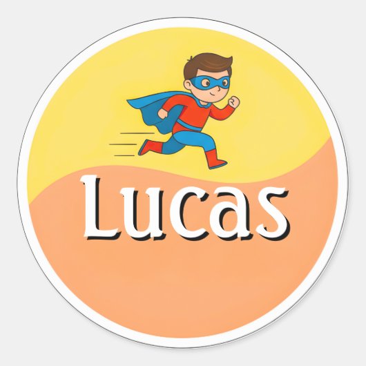 Customizable Superhero Kids Name Sticker (Voorkant)