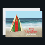 Customizable Surfboards on Beach Christmas Feestdagenkaart<br><div class="desc">A flat foliday card featuring some bright and colorful surfboards stacked like a Christmas tree on the beach with a starfish on top and the ocean behind it. All the text on the card front and back is customizable so you can add the foliday greeting you want, change the verse...</div>