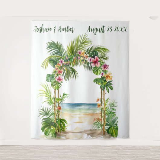 Customizable Tropical Beach Arch Wedding Backdrop Wandkleed (Voorkant)