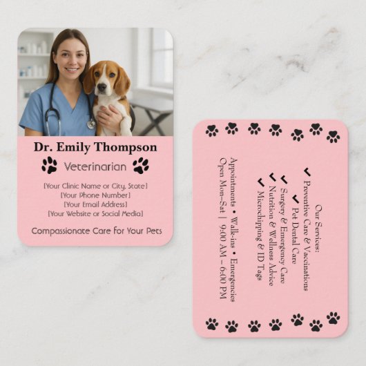 Customizable Veterinarian Business Card – Photo  Visitekaartje (Voorkant / Achterkant)