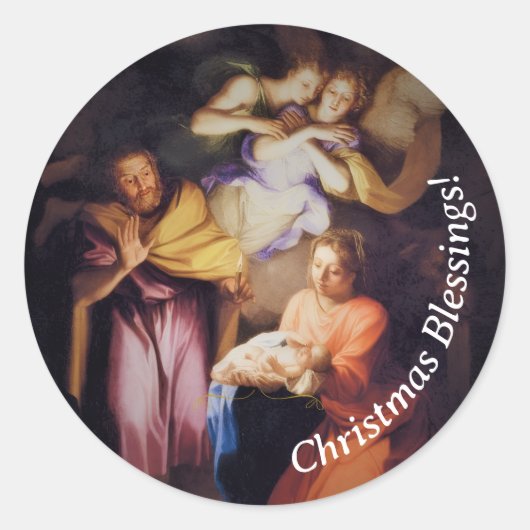 Customizable Vintage Nativity Christmas  Ronde Sticker (Voorkant)