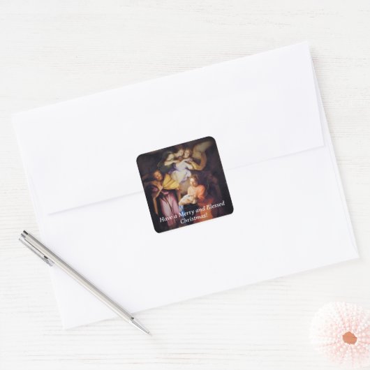 Customizable Vintage Nativity Christmas  Vierkante Sticker (Envelop)