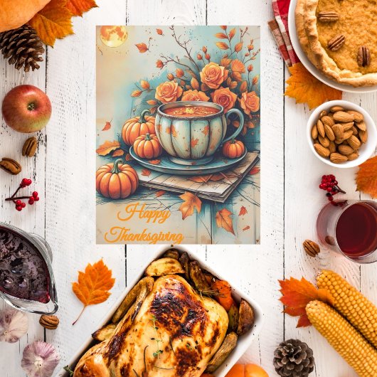 Customizable Vintage Style Thanksgiving Greeting Feestdagenkaart