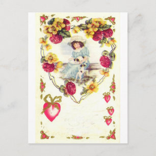 Customizable Vintage Valentine Girl with Dog Feestdagenkaart