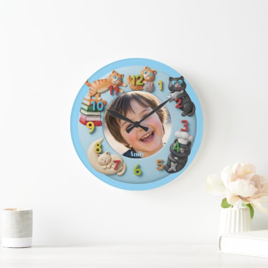 Customizable Wall Clock for Kids with Funny Cats Grote Klok (Huis)