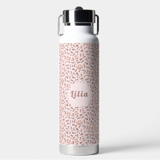 Customizable Water Bottle, Pink Floral Design Waterfles