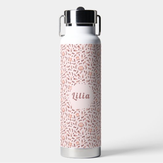 Customizable Water Bottle, Pink Floral Design Waterfles (Voorkant)
