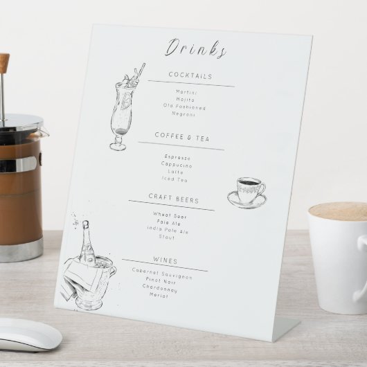 Customizable Wedding Drinks Menu Sign Reclamebord Met Voetstuk (Insitu)