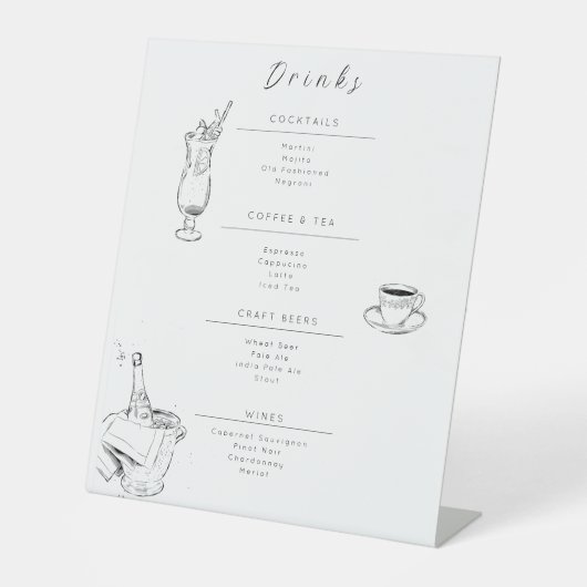 Customizable Wedding Drinks Menu Sign Reclamebord Met Voetstuk (Voorkant)