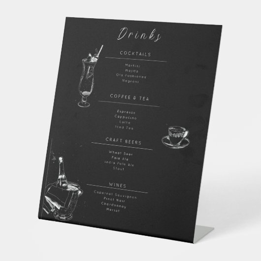 Customizable Wedding Drinks Menu Sign Reclamebord Met Voetstuk (Voorkant)