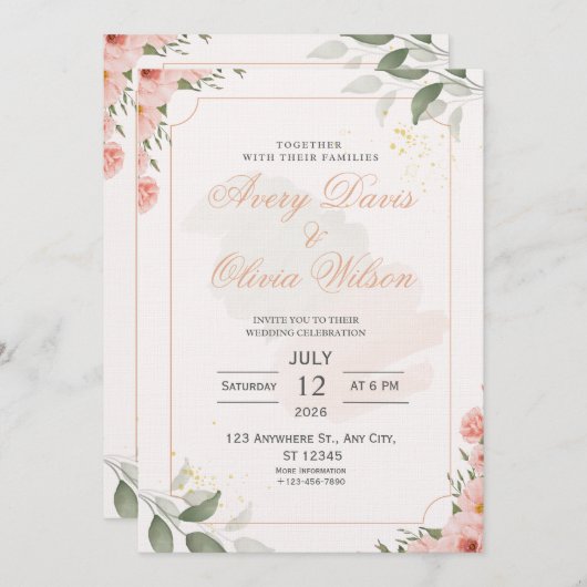 Customizable Wedding Invitation – Elegant Kaart (Voorkant / Achterkant)