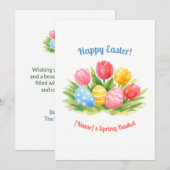 Customizable Whimsical Easter Tulips & Eggs Design Feestdagenkaart (Voorkant / Achterkant)