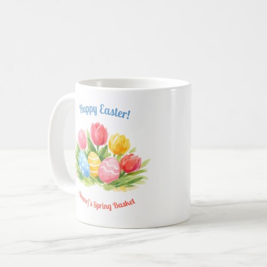 Customizable Whimsical Easter Tulips & Eggs Design Koffiemok (Voorkant links)