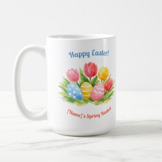 Customizable Whimsical Easter Tulips & Eggs Design Koffiemok (Links)