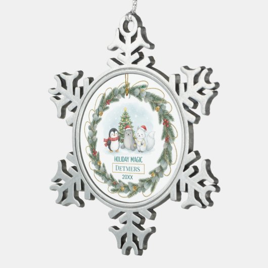 Customizable Winter Holiday Tin Sneeuwvlok Ornament (Rechts)