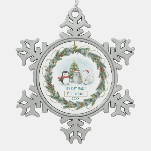 Customizable Winter Holiday Tin Sneeuwvlok Ornament (Voorkant)