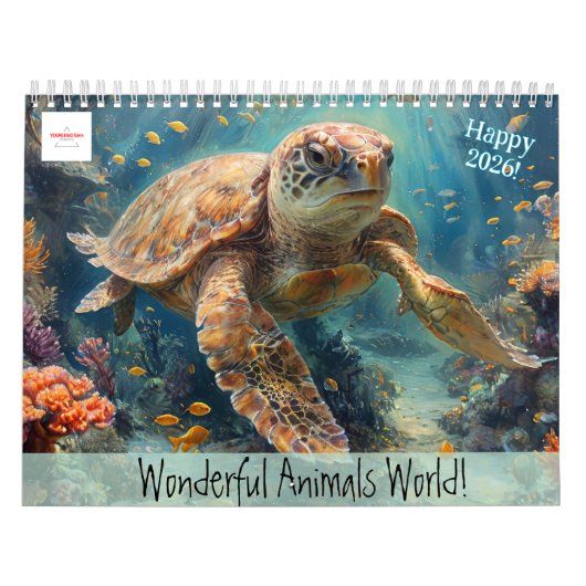 Customizable Wonderful Animals World Calendar 2026 Kalender (Hoes)