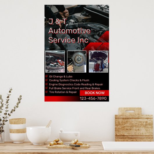 Customize Auto Repair Garage Service List With Log Poster (Keuken)
