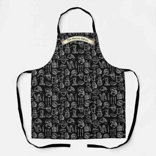 Customize Bakery Kitchen Symbols Pattern Black  Schort (Voorkant)