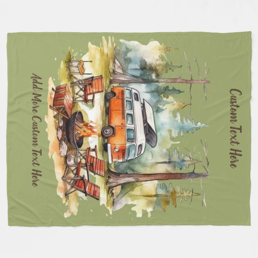 Customize Camper Van Parked In The Woods Camping Fleece Deken (Voorkant (Horizontaal))