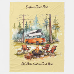 Customize Camper Van Parked In The Woods Camping Fleece Deken