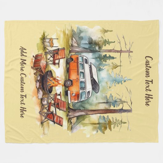 Customize Camper Van Parked In The Woods Camping Fleece Deken (Voorkant (Horizontaal))