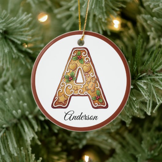 Customize Christmas Gingerbread Letter A Monogram Keramisch Ornament (Boom)