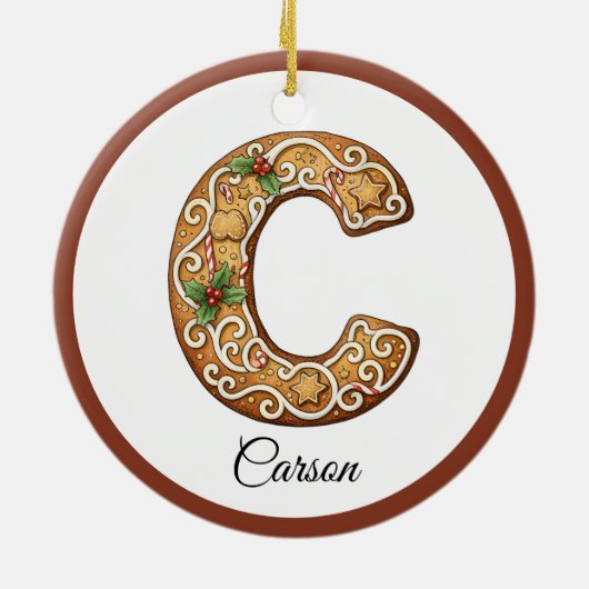 Customize Christmas Gingerbread Letter C Monogram Keramisch Ornament (Achterkant)