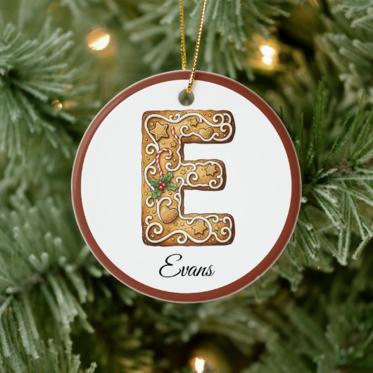 Customize Christmas Gingerbread Letter E Monogram Keramisch Ornament (Boom)