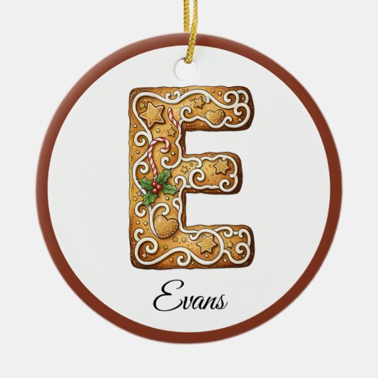 Customize Christmas Gingerbread Letter E Monogram Keramisch Ornament (Voorkant)