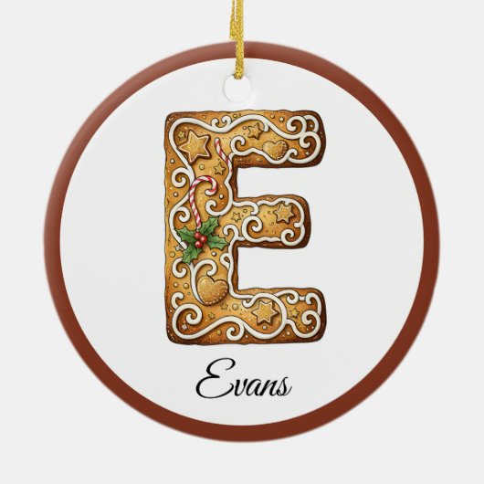 Customize Christmas Gingerbread Letter E Monogram Keramisch Ornament (Achterkant)