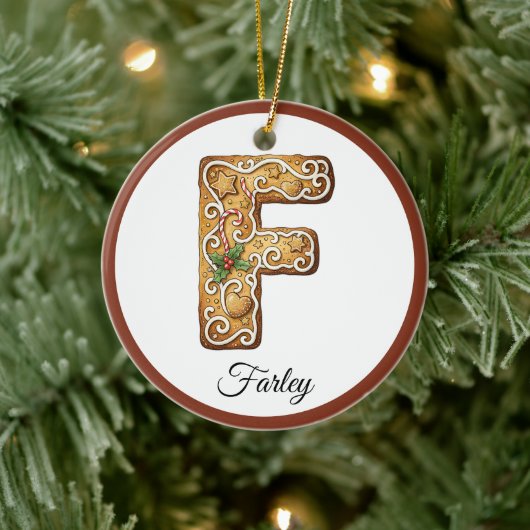 Customize Christmas Gingerbread Letter F Monogram Keramisch Ornament (Boom)