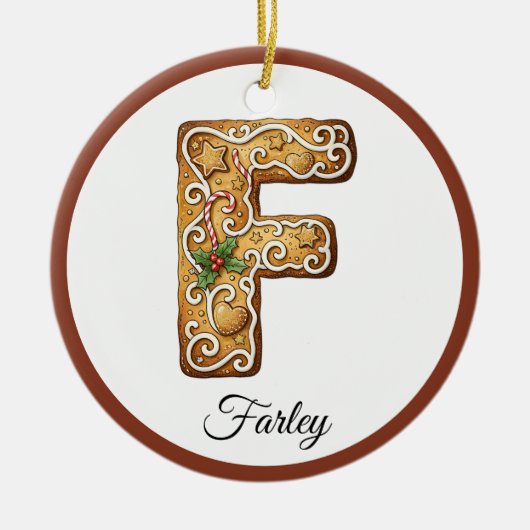 Customize Christmas Gingerbread Letter F Monogram Keramisch Ornament (Voorkant)